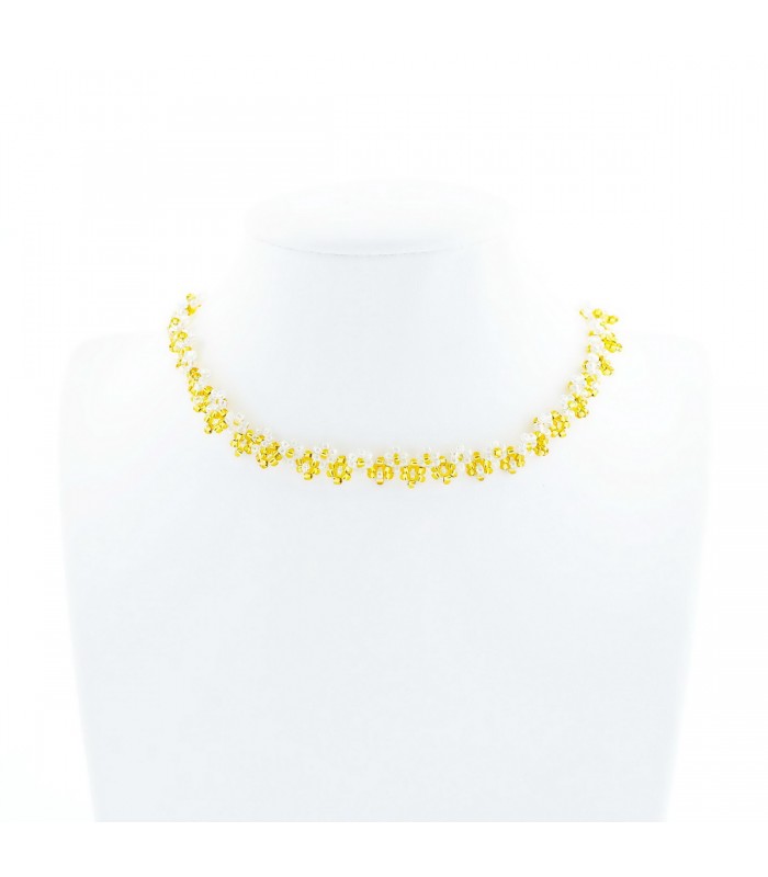 Korálky Janka náhrdelník zlatobílý kytičkovaný, H015