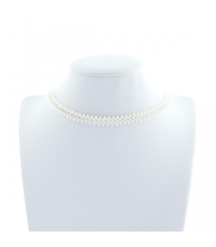 Korálky Janka náhrdelník úzký stříbrnobílý pásek, H022